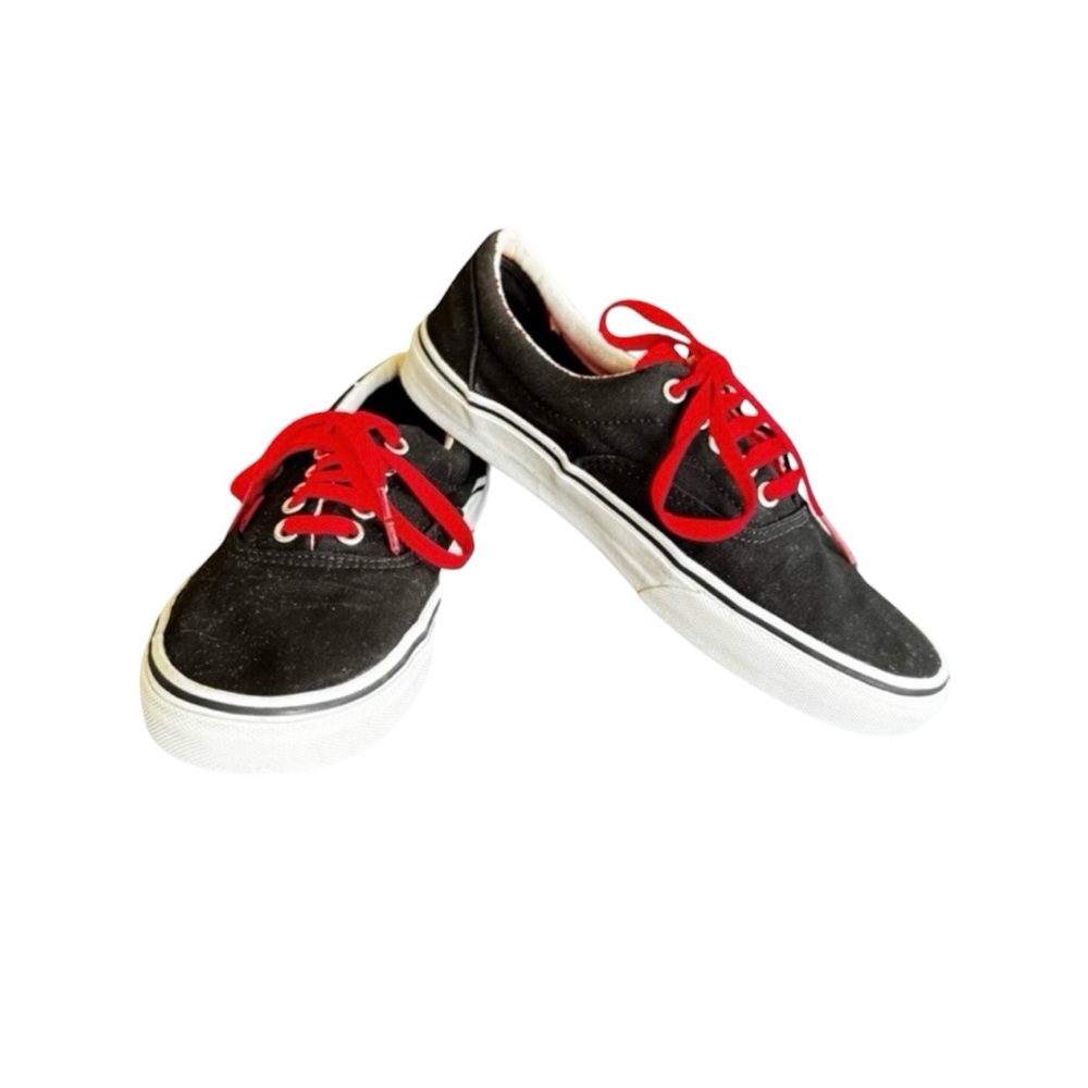 Vans Classic Black with Red Accents Unisex Canvas Sneakers‎